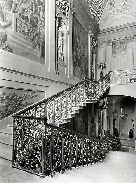 The staircase at Easton Neston, Northamptonshire, from 100 Favourite Houses (b / w photo)