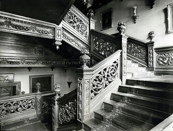 The Staircase, Thrumpton Hall, Nottinghamshire, from 100 Favourite Houses (b / w photo)