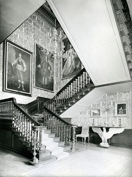 The staircase at the Treasurer's House, York, from The English Manor House (b / w photo)
