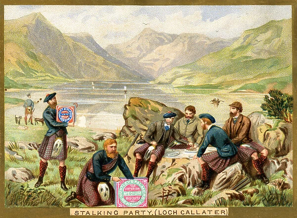 Stalking Party, Loch Callater, a promotional card for Huntley & Palmers