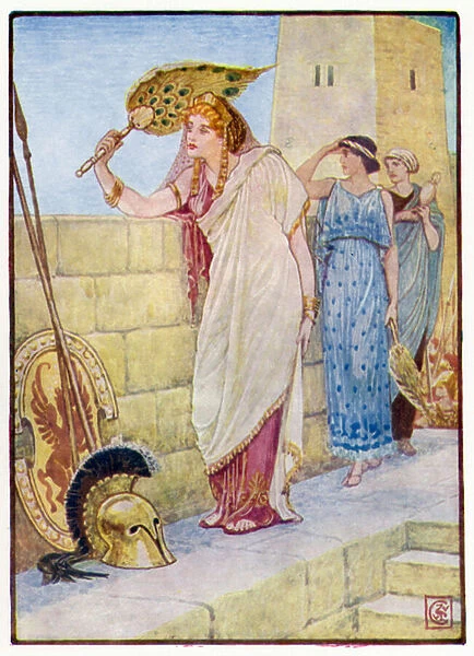 Often she would stand upon the walls of Troy (colour litho)