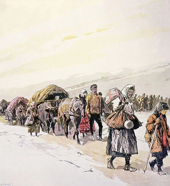 Starving Crowds Leaving their Homeland, c.1924 (colour litho)