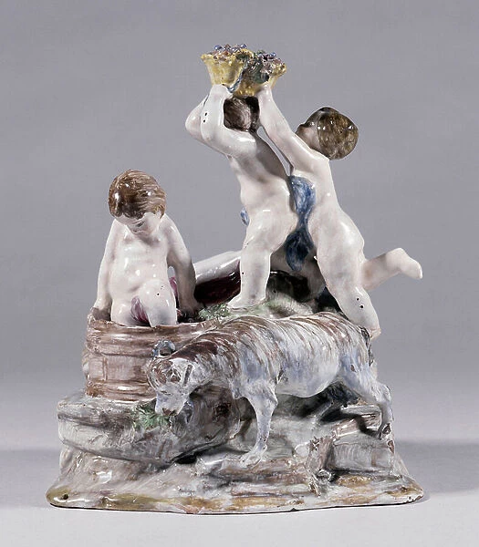 Statuary group of children harvesters - Table element with round putti - front Fabrique Gaspard Robert (1722-1799) Musee de la faience, Marseille