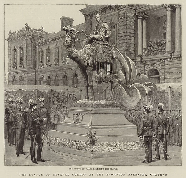 The Statue of General Gordon at the Brompton Barracks, Chatham (engraving)