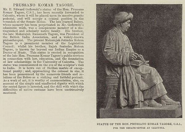 Statue of the Honourable Prussano Komar Tagore, CSI, for the Senate-House at Calcutta (engraving)