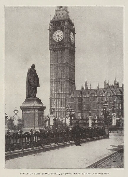 Statue of Lord Beaconsfield, in Parliament Square, Westminster (b  /  w photo)