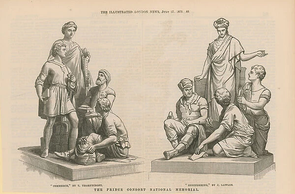 Statues depicting Commerce and Engineering (engraving)