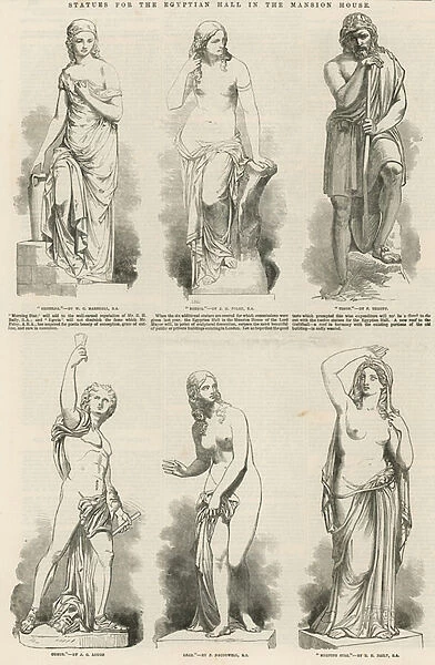 Statues for the Egyptian Hall in the Mansion House (engraving)