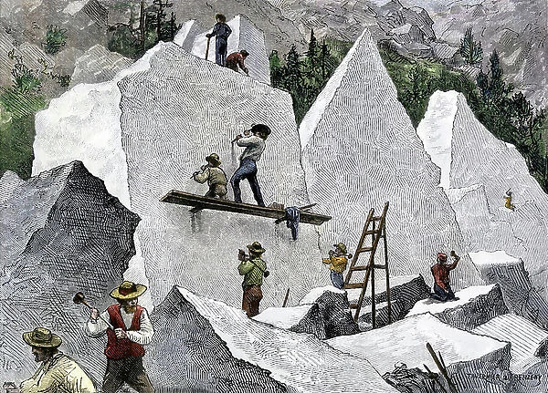 The stone was extracted for the Mormon Temple in Salt Lake City, Utah, United States, 1870. Colour engraving of the 19th century