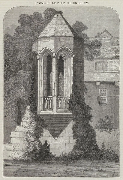 Stone Pulpit at Shrewsbury (engraving)
