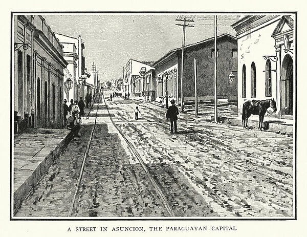 A street in Asuncion, the Paraguayan capital (litho)