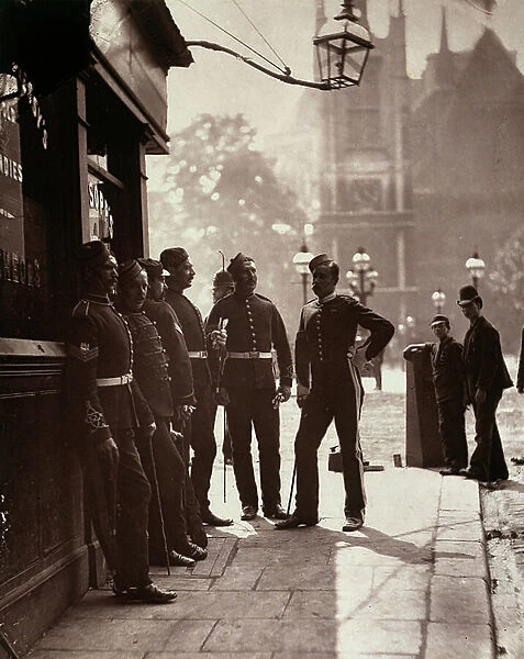 'Street life in London': recruiting sergeants at Westminster, 1877 (print on double-weight paper)