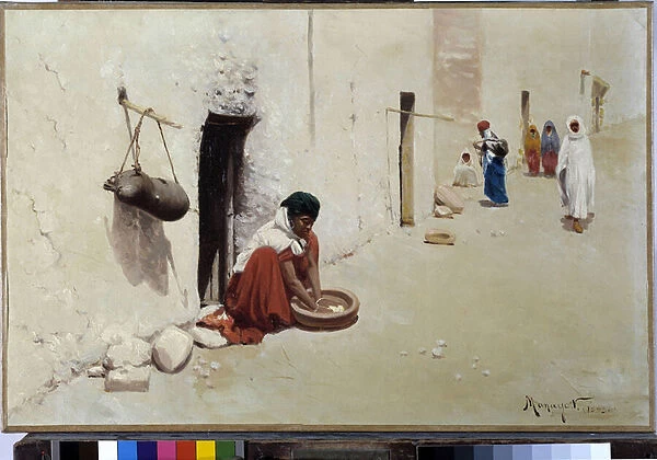 Street scene in Algeria. Painting by Vincent Manago (1880-1936) 1903 (oil on canvas)