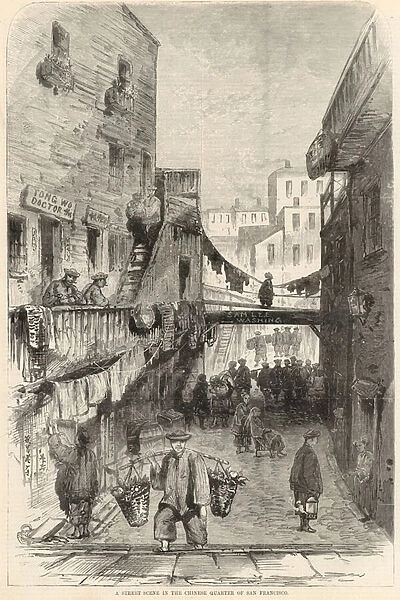 A street scene in the Chinese Quarter of San Francisco (engraving)