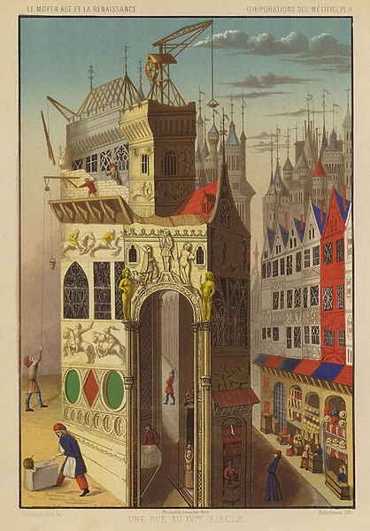 Street in a town or city, 15th Century (chromolitho)
