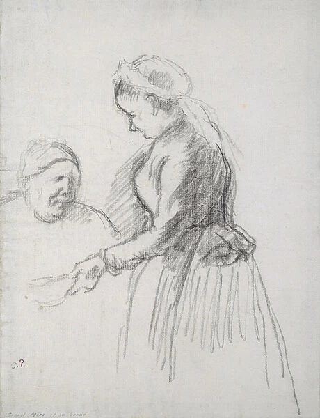 Study of the artists mother with her maid (charcoal on paper)