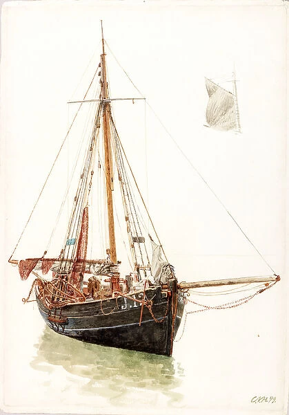 Study of a Fishing Boat, 1879 (bodycolour on paper)