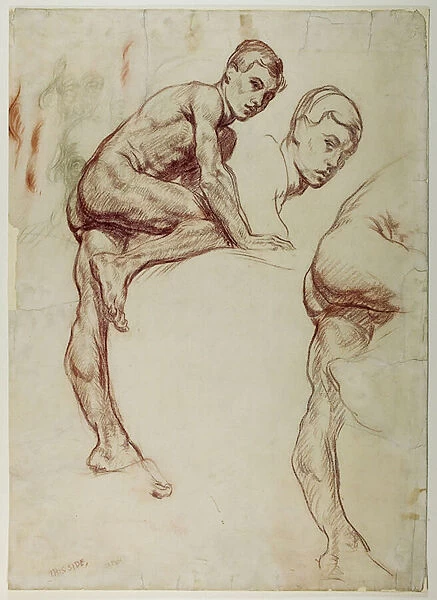 A Study of a Young Man Climbing, c. 1898 (red & black chalk on paper)