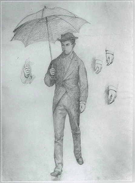 Study for Young Man with Umbrella (pencil on paper)