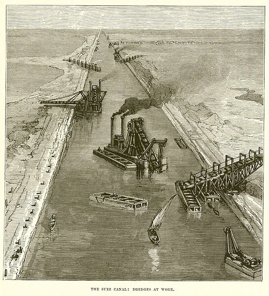 The Suez Canal: Dredges at Work (engraving)