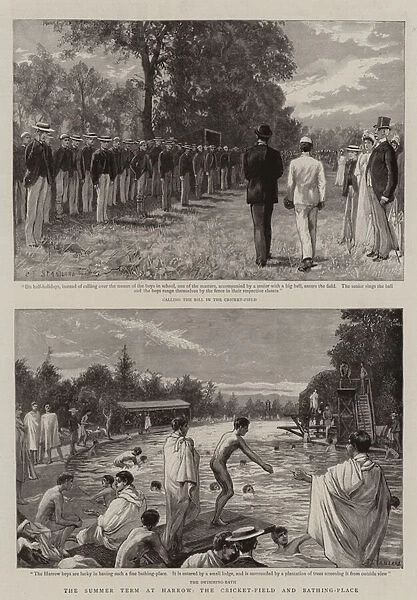 The Summer Term at Harrow, the Cricket-Field and Bathing-Place (engraving)
