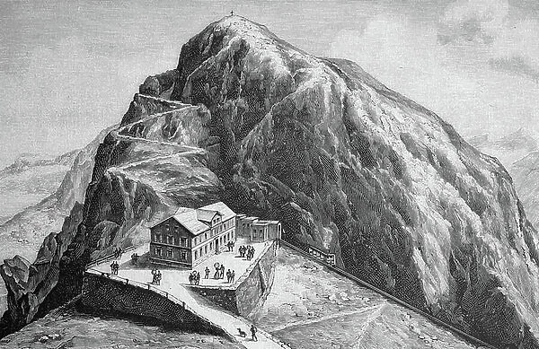 Summit of Pilatus mountain, Pilatuskulm Hotel, Switzerland, historical picture, about 1893