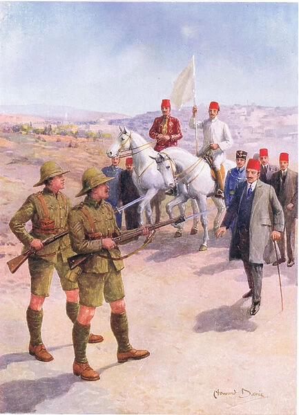 The Surrender of Jerusalem to Sergeant Hurcombe of the London Regiment, illustration from Brave Deeds by Brave Men, by C. Sheridan Jones, pub. 1922 (litho)