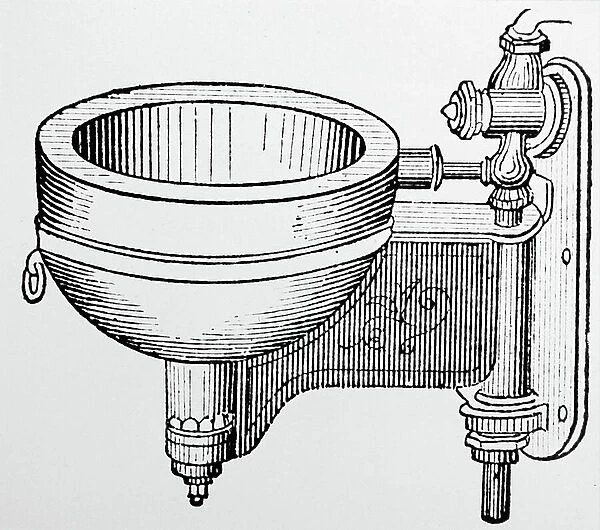 A swinging urinal on a vertical hinge from the Practical Dictionary of Mechanics, 1850