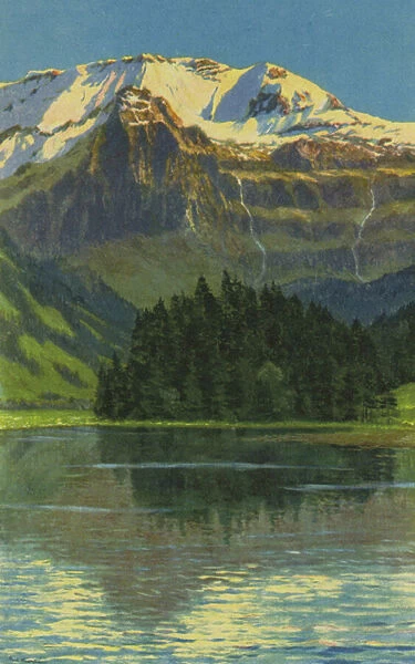 Swiss Spas: Lenk i S, Lake of Lenk and Wildstrubel (colour litho)