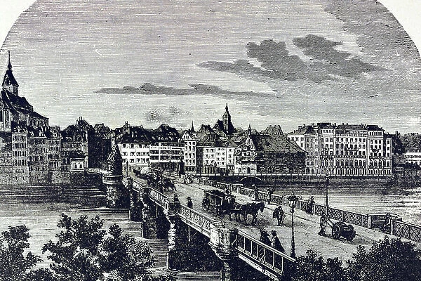 SWITZERLAND (19th century). View of Basel. Illustration of 1880. Engraving. Private Collection ©Lorio / Iberfoto / Leemage