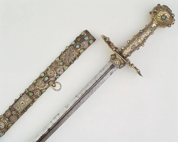 Sword hilt with scabbard (silver, steel & gemstones)