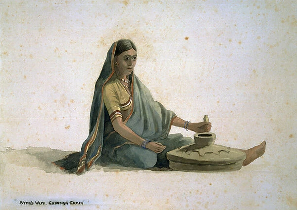 Syces wife, grinding grain, India, 1870 circa (w  /  c)