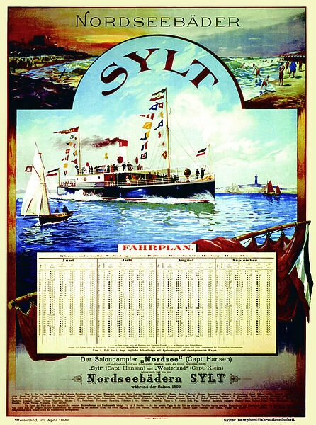Sylt, poster advertising the Sylt Steamship Company, 1899 (colour litho)