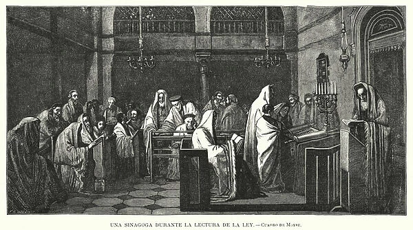 Synagogue during a Torah reading (litho)