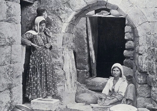 Syrian Women making Bread (b  /  w photo)