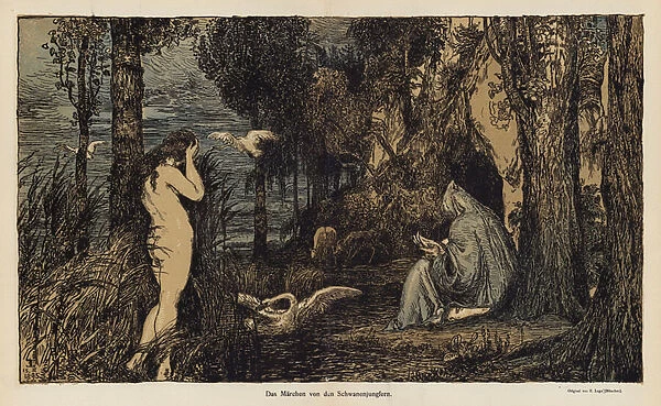 The Tale of the Swan Virgin (colour litho)