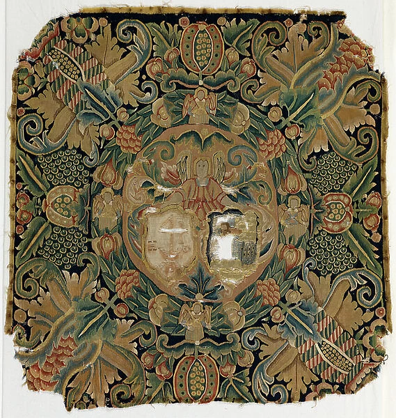 Tapestry armorial cushion cover, possibly from Lower Saxony, made in 17th century (wool)