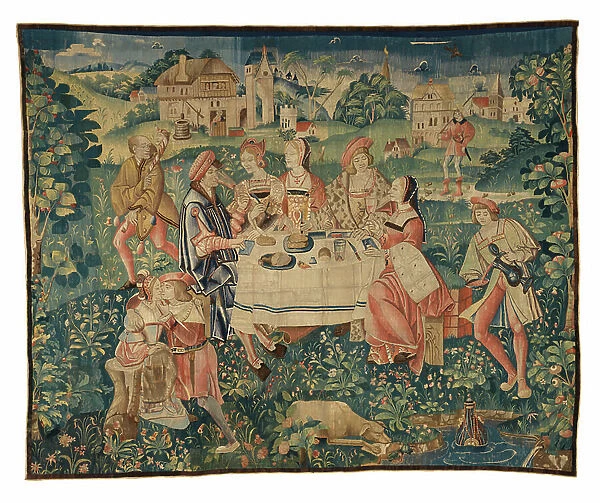 Tapestry depicting Banquet in the Open Air, or An Open Air Meal in the Garden of Love, from Tournai, c. 1510 (wool & silk)