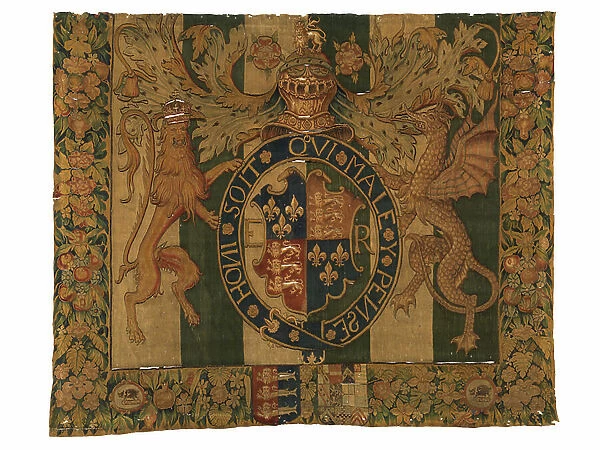 Tapestry with the Royal Arms of Edward VI and Arms of le Grys, made probably in Enghien, Flanders, Belgium, c. 1547-53 (wool)