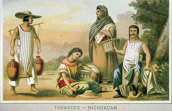 Tarascos Indians, inhabitants of the state of Michoacan. Mexico, 19th century, Chromolithography