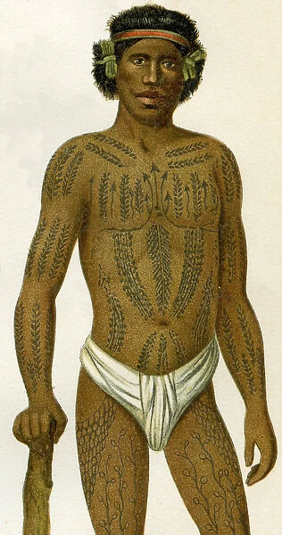 Tattooed man from the Caroline Islands, 1894 (litho)