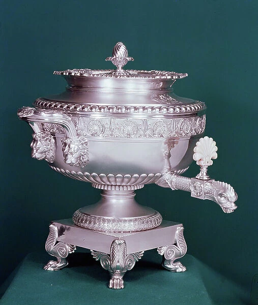 Tea urn, made by Paul Stoor at the Dean Street Workshops of Rundell Bridge & Rundell, London, 1809-10 (silver with ivory tap-handle)