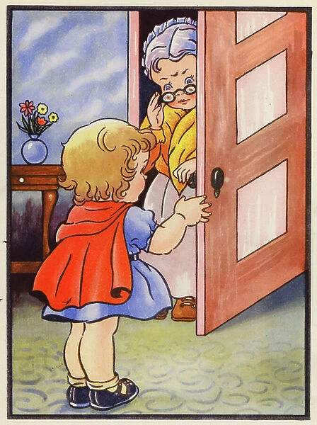 She tells her grandmother it is safe to come out (colour litho)