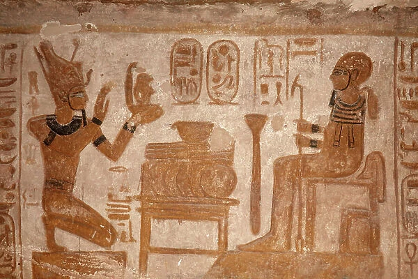 Temple of Abu Simbel, Pharaoh worshiping Ra (fresco)