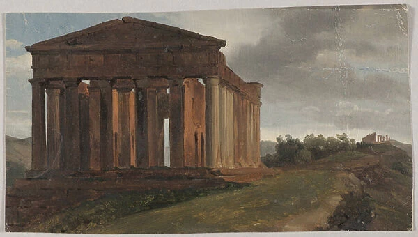 A Temple in Agrigento, Sicily (Oil on paper mounted on masonite)