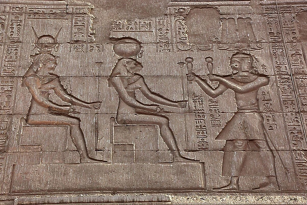 Temple of Chnum, wall relief, part of the temple complex in the city of Esna, Egypt, Africa