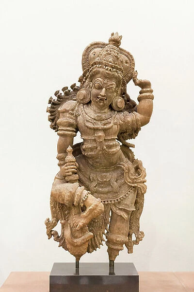 Temple door guardian or Dvarapala, 1600-1800, (teak with traces of gesso and paint)