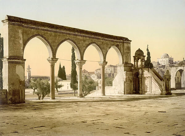 Temple Mount - Esplanade of the Dome of the Rock, Jerusalem, c. 1880-1900 (photochrom)
