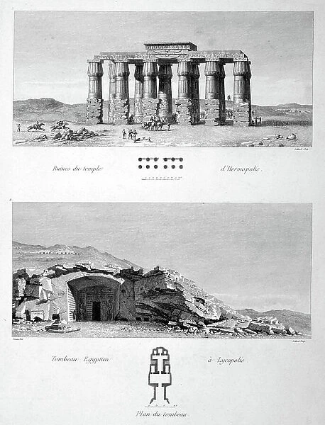 Temple ruins and tomb entrance, 1841