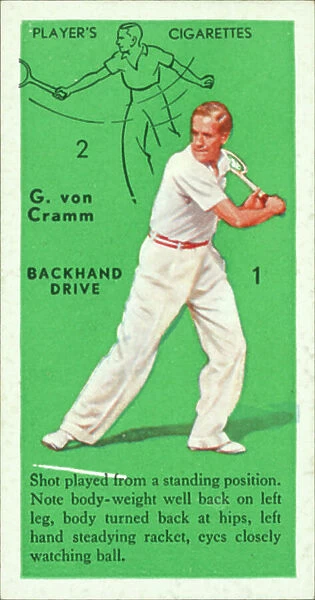 Tennis: Backhand Drive, G von Cramm (colour litho)